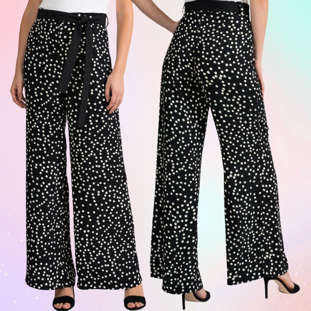 Joseph‎ Ribkoff Polka Dot Wide Leg Trousers | Black White Size 10 High Rise
